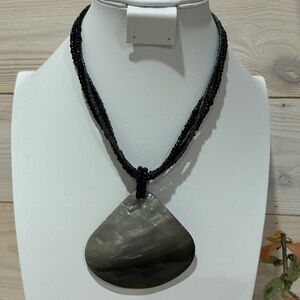 Mother Of Pearl Peppery Shell Seed Bead Necklace